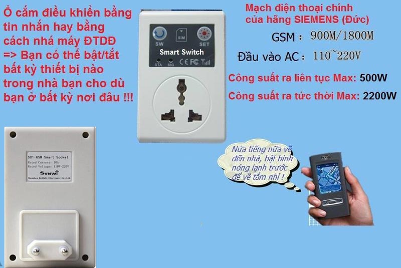 ổ cắm điều khiển từ xa qua điện thoại