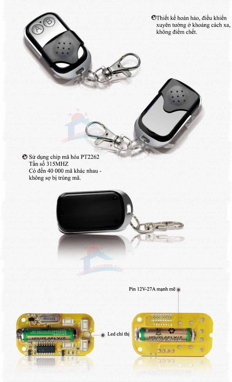remote rf 315mhz 2 kênh viền inox
