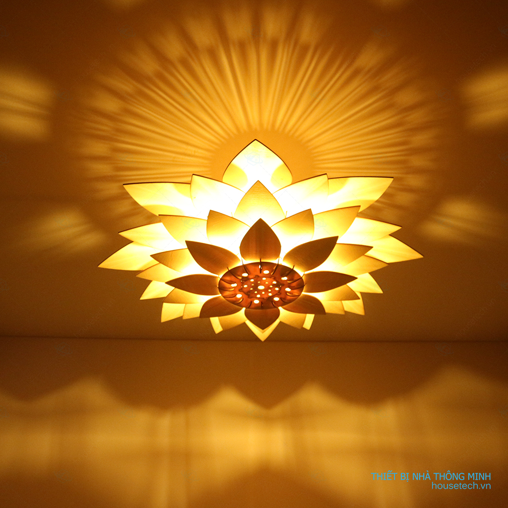 Đèn gỗ ốp trần hình hoa sen